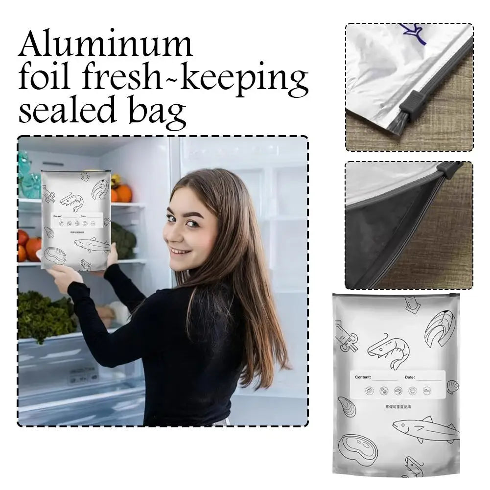Sealed Food Storage Bag Aluminum Foil Reusable Freezer Bag Fresh Keeping Container Leakproof Meal Prep Kitchen Storage Organizer