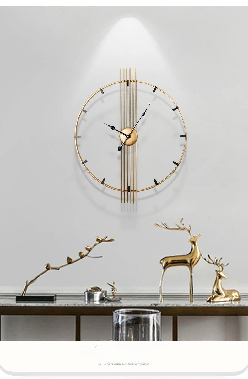 24 Inch 60cm Modern Simple and Atmospheric Living Room Large Wall Clock Nordic Light Luxury Wrought Iron Home Silent Wall Clock