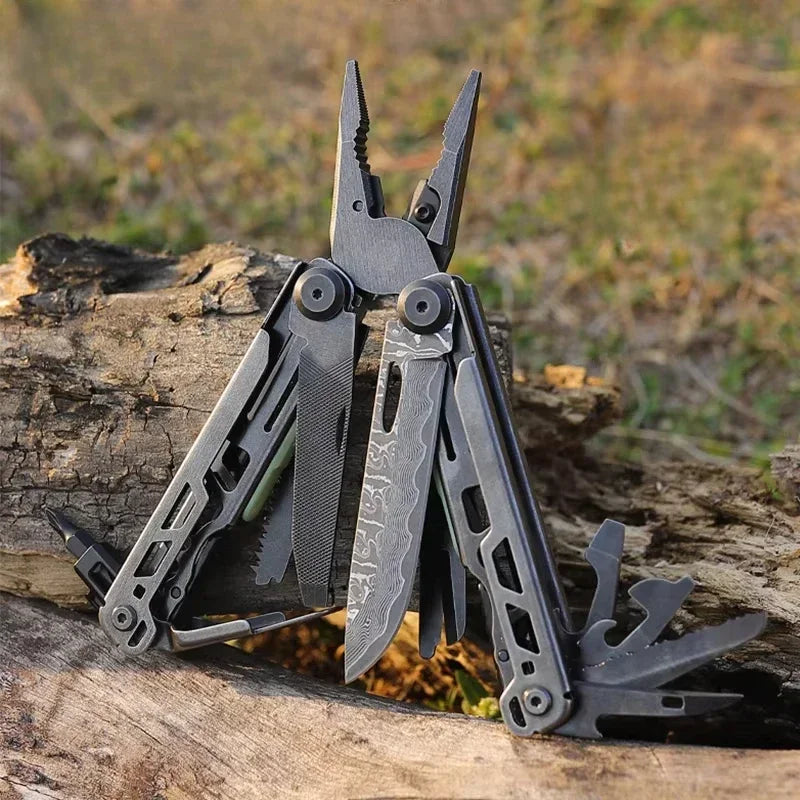 2025 New BHBT 19 in 1 Multi Tool Pliers with Damascus Blade Hoxagon Wrench Folding EDC Outdoor Camping Tools Home Repair