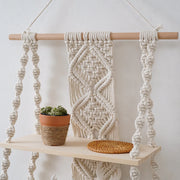 Bohemian Bedroom Decoration Wall Decoration Bohemian Bookshelf Decoration,Woven Rope Floating Wooden Shelves and Plants Storage