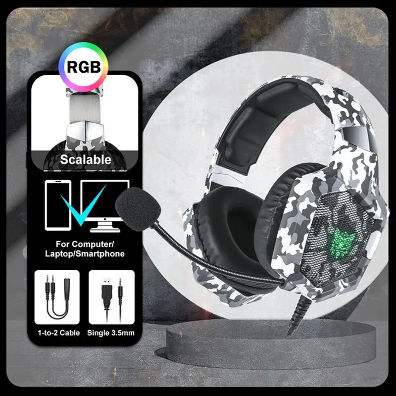 ONIKUMA Gaming Headphones with Flexible HD Mic RGB Light Surround Sound Over-Ear Wired Headset Gamer for PC