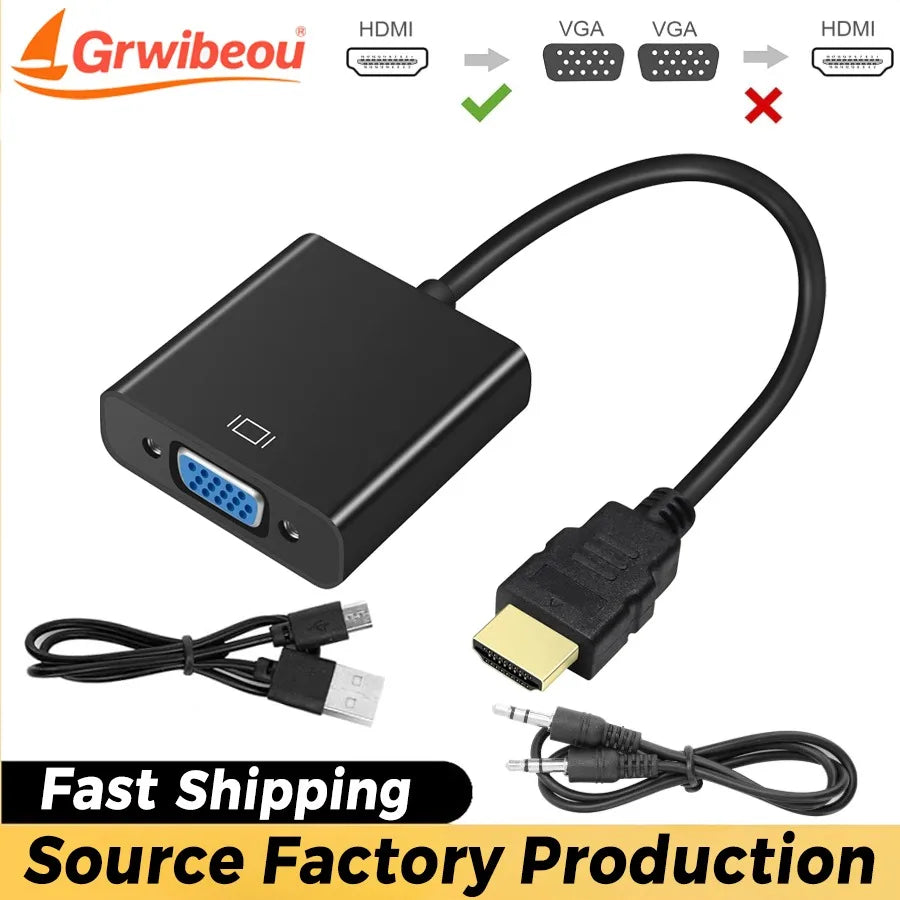 1080P HDMI-compatible To VGA Adapter Converter with Audio Power Supply for PS4 Desktop PC Laptop TV Monitor Projector Computer