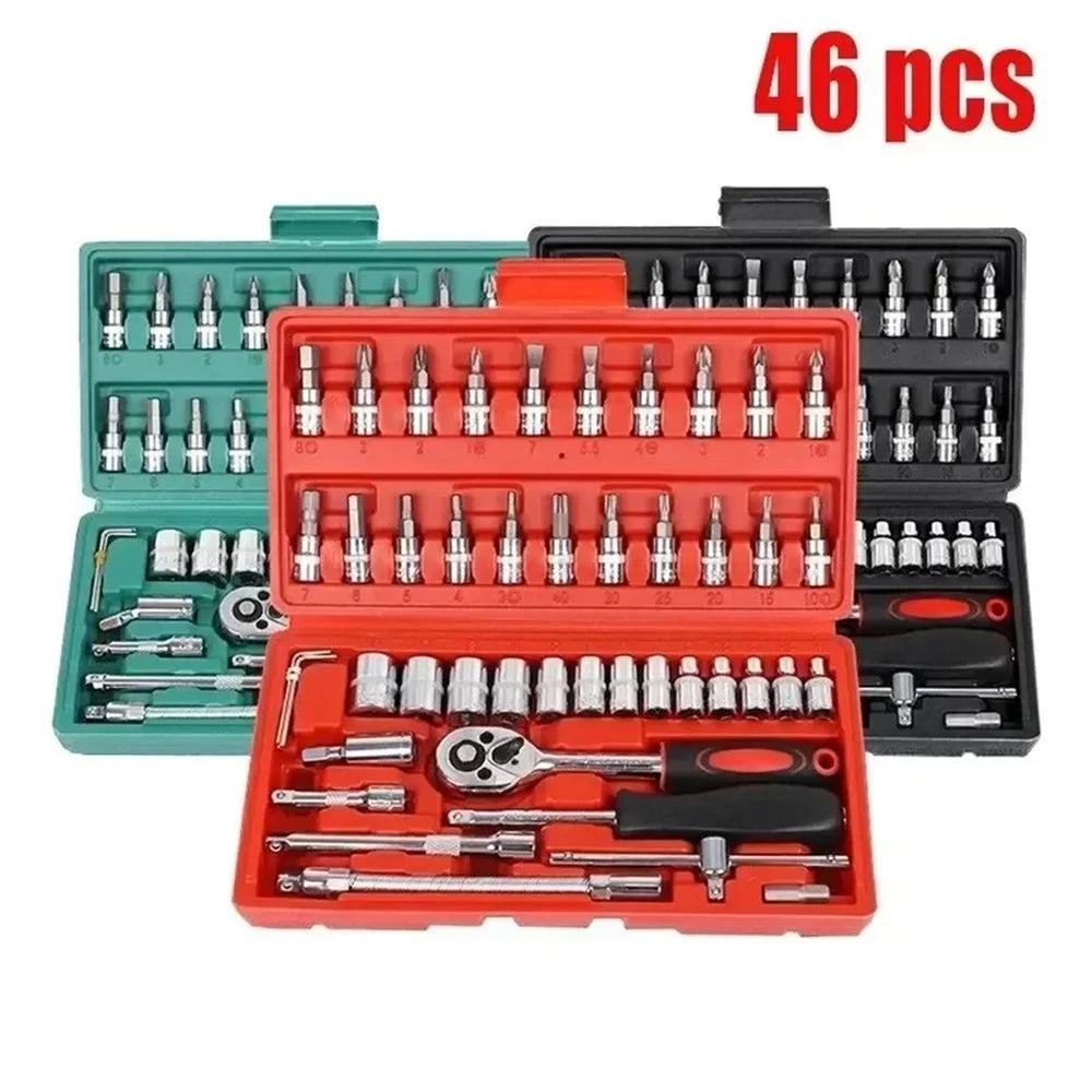 Professional Car Repair Tool Set Motorcycle Toolbox Set 46-Piece Set Car Repair Kit Ratchet Wrench Set Sockets Auto Repair Tools