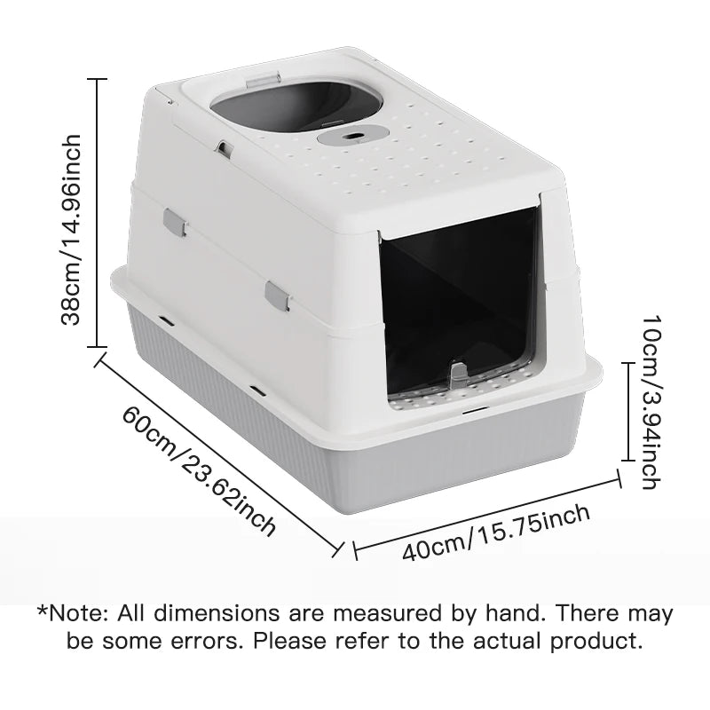 Fully Enclosed Large Flip-Top Cat Litter Box High-Sided Covered Design, Splash-Proof and Litter-Tracking Preventive Cat Toilet