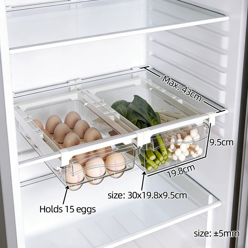 Hanging Fridge Storage Clear Refrigerator Shelves Organizer Eggs Fruits Vegetable Food Container Space Saving Kitchen Drawer Box