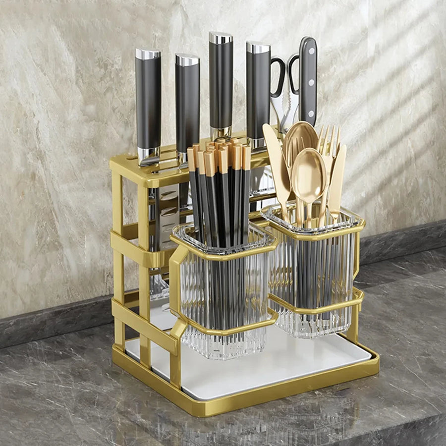 Kitchen Countertop Cutlery Holder Wall Mounted Kitchen Utensil Organizer Rack Knife Holder Spoon Fork Drain Storage Rack