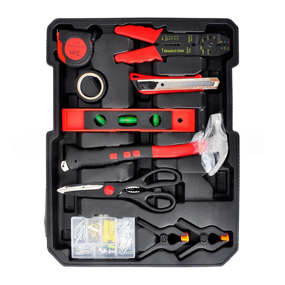 Wheeled Trolley Tool Sets,187Pcs Aluminum Trolley Case Tool Set Silver, Car Mechanics Repair Kit Set, Household Hand Tool Set
