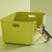♥Extra Large Cat Litter Box;Semi-Enclosed & Open Design, Anti-Splash Cat Toilet with High Sides