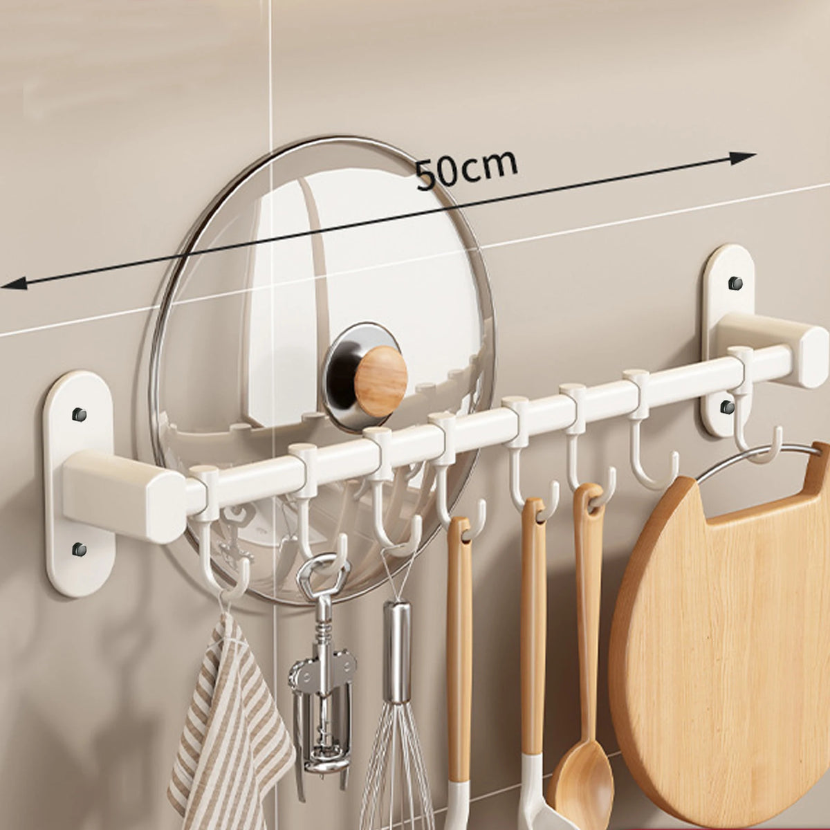 1 Piece Of Kitchen Equipment Storage Rack Such As Pot Lid And Spatula Wall-Mounted Hook Rack Multi-Way Storage For Kitchen Items