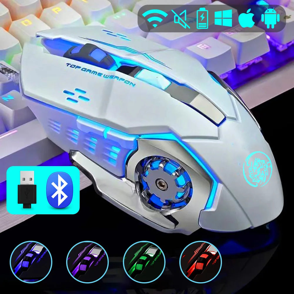 Wireless Mouse Gaming Computer Silent Rechargeable Bluetooth Mouse USB Mechanical E-Sports Backlight PC Gamer Mouse for Laptop