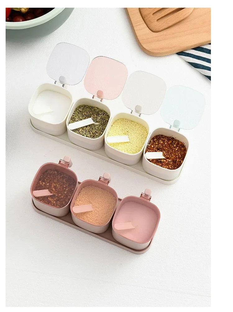 Kitchen Seasoning Boxes Set Gadget Organizer Condiment Container Pepper Sugar Bowl Salt Spice Shaker Storage Jar