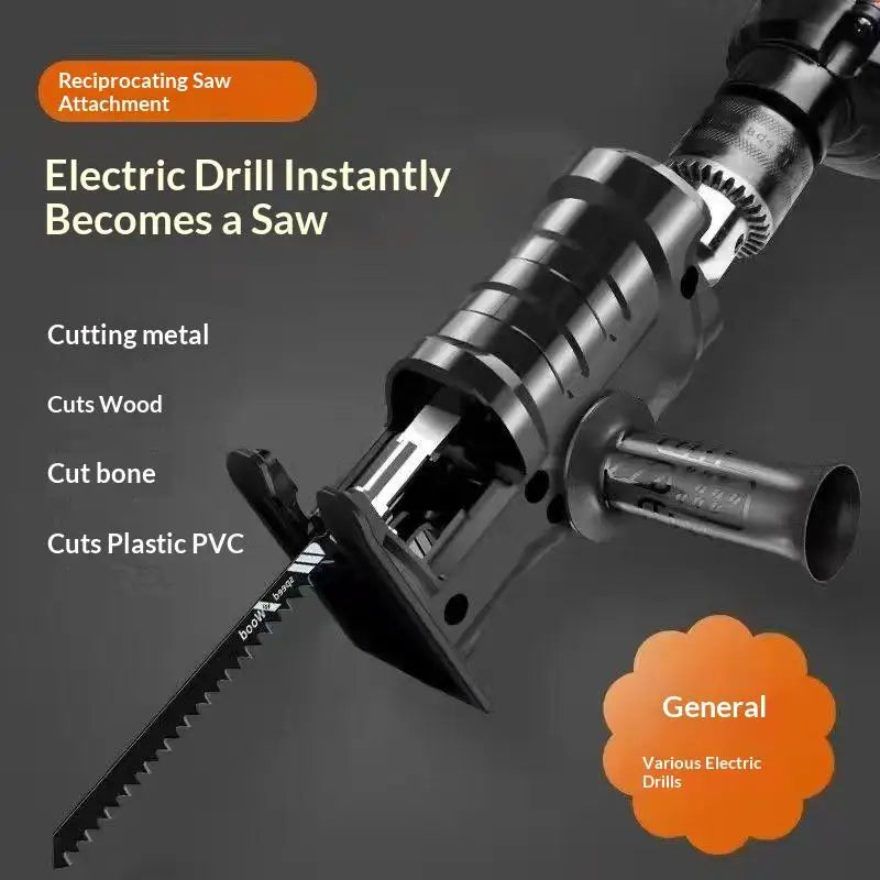 Power Tool Package for Cutting, Wood, PVC, Steel Pipe with Reciprocating Saw and Electric Drill Adapter