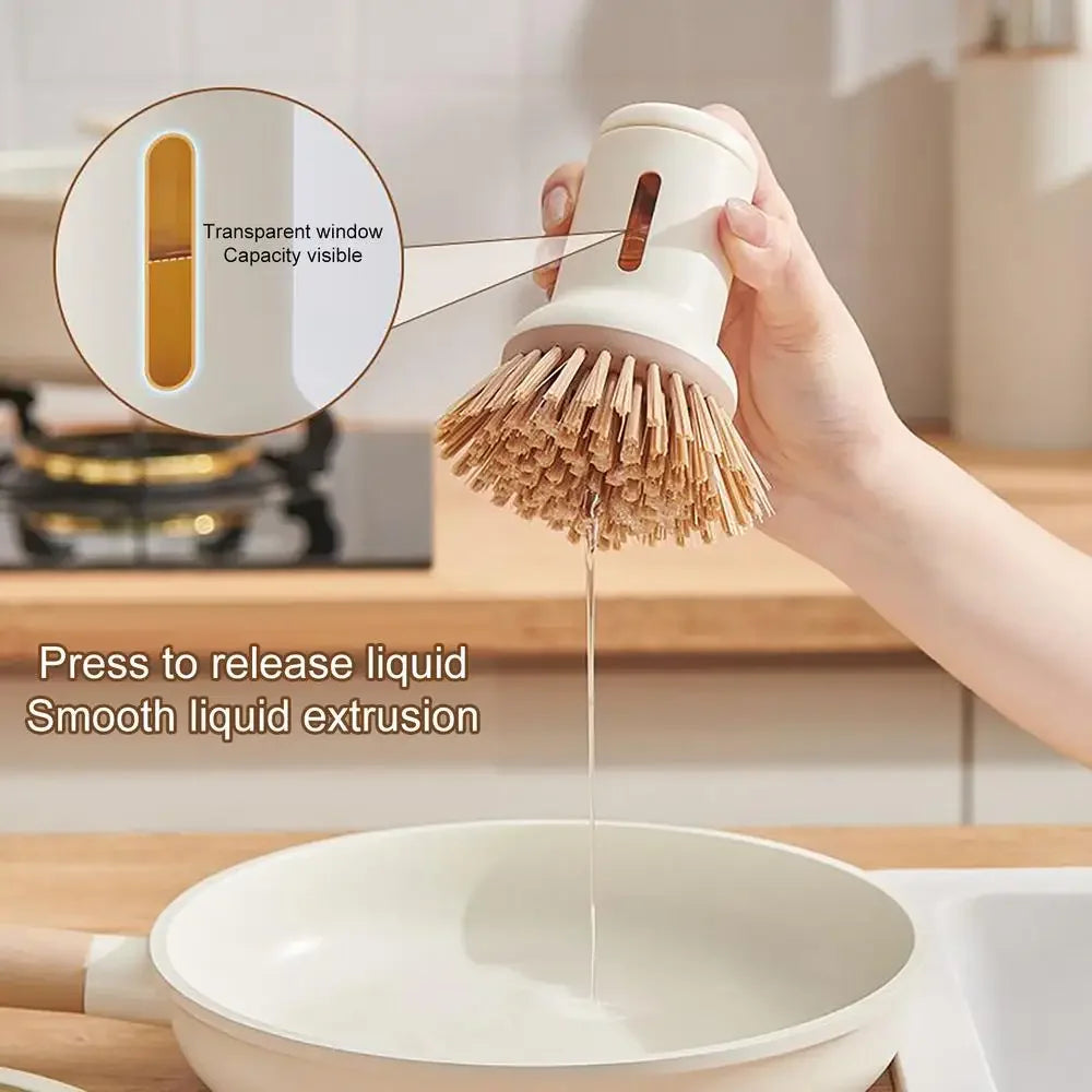 Kitchen Pot Brush for Home Use Long Handle Rotating Dish Washing Scrubber with Liquid Dispenser Easy Clean Pan and Bowl