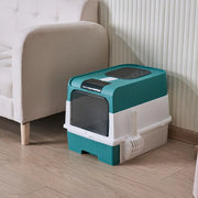 Cat Litter Box with Scoop, Large Foldable Litter Box with Lid, Front Entry Top Exit Kitty Box, Odor Control, Easy To Clean