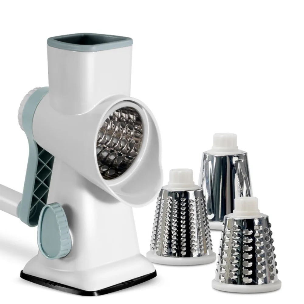 Kitchen Gadget 3 in 1 Hand-Crank Vegetable Slicer Labor-saving Plastic Rotary Cheese Grater Manual Vegetable Shredder Carrots