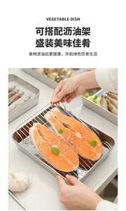 Food Storage Trays Rectangle Preservation Box with Plastic Cover Stainless Steel Multi-Function Rustproof Barbecue Food Storager