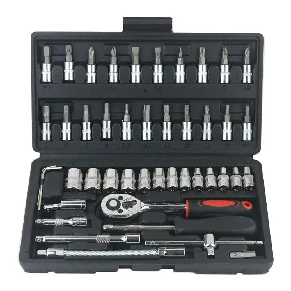Professional Car Repair Tool Set Motorcycle Toolbox Set 46-Piece Set Car Repair Kit Ratchet Wrench Set Sockets Auto Repair Tools
