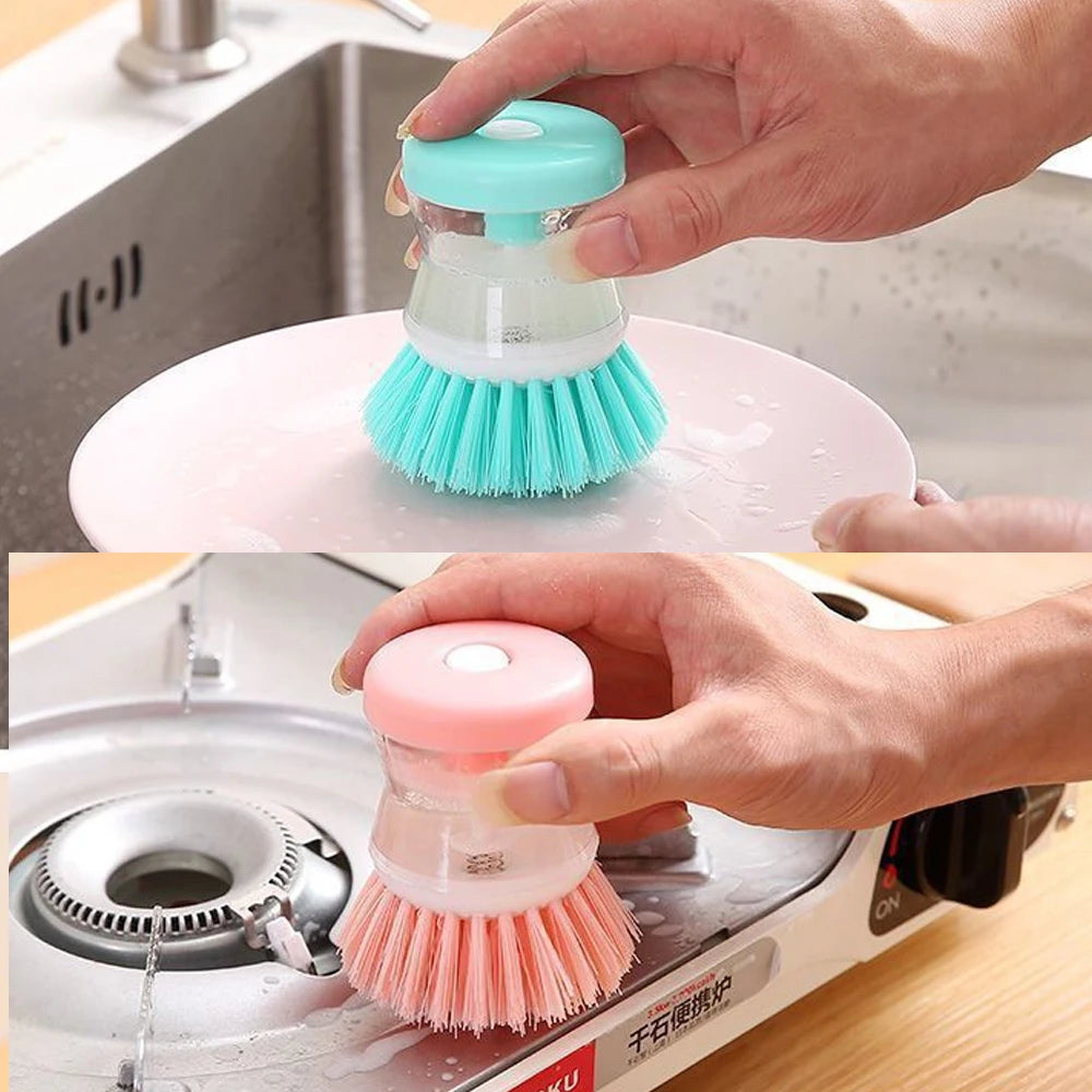 Kitchen Wash Pot Dish Brush Utensils with Washing Soap Liquid Dispenser Household Cleaning Accessories
