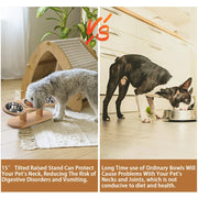 Raised Cat Feeder 3 Bowls in 1 Feeding & Watering Supplies 15° Raised Puppy 3 Stainless Steel Bowls Wood Stand Cats Accessories