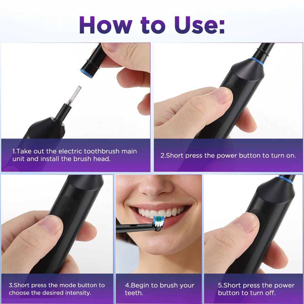 Smart Timer Rotating Electric Toothbrush, 5 Modes Teeth Cleaning Setting , Electric Teethbrush with 4 Teethbrush Round Heads