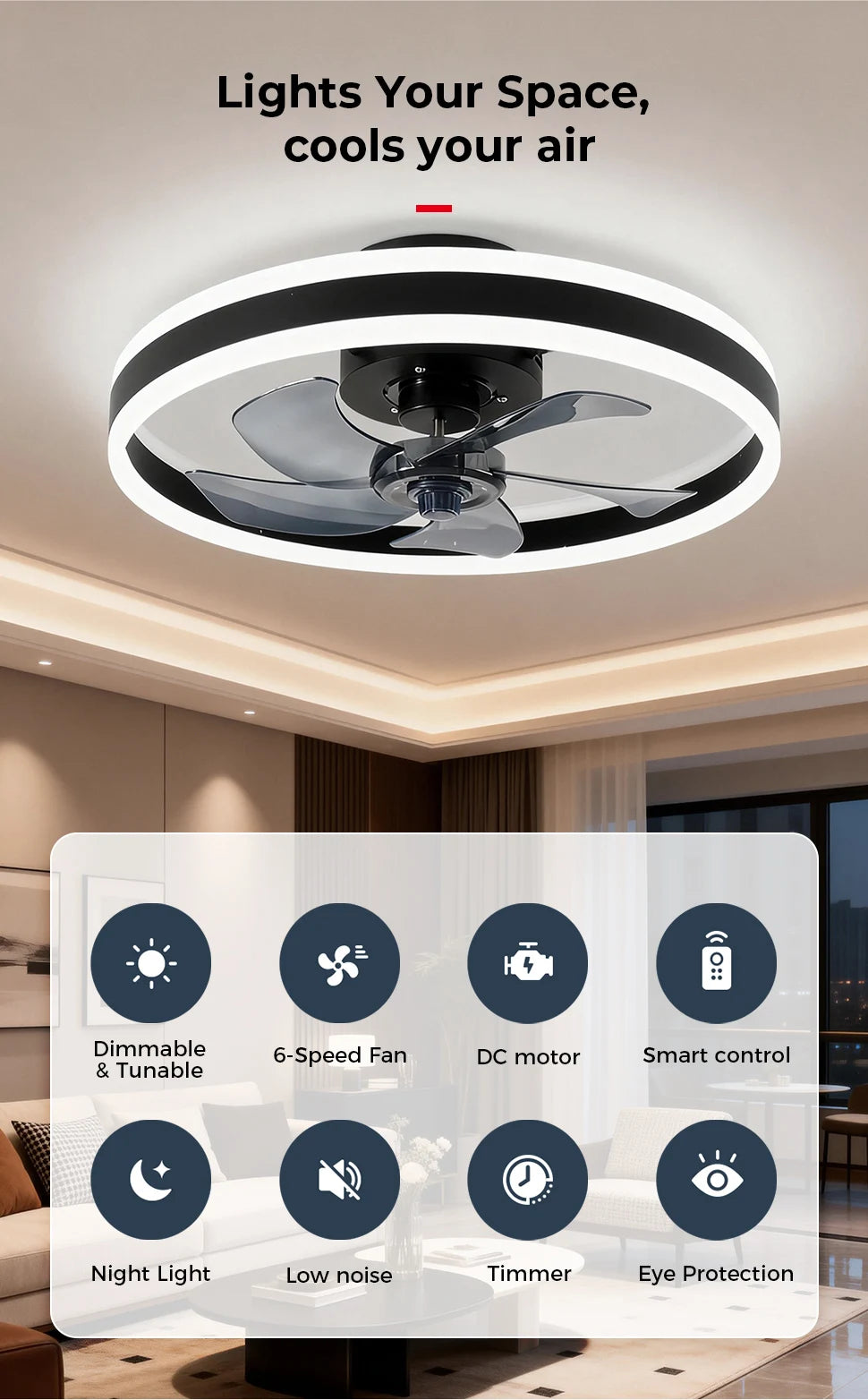 IRALAN Smart Ceiling Fan With Lights Remote Control Bedroom Decor Ventilator Lamp 6-speed wind speed led Circulator fan light