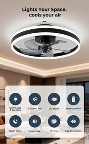 IRALAN Smart Ceiling Fan With Lights Remote Control Bedroom Decor Ventilator Lamp 6-speed wind speed led Circulator fan light