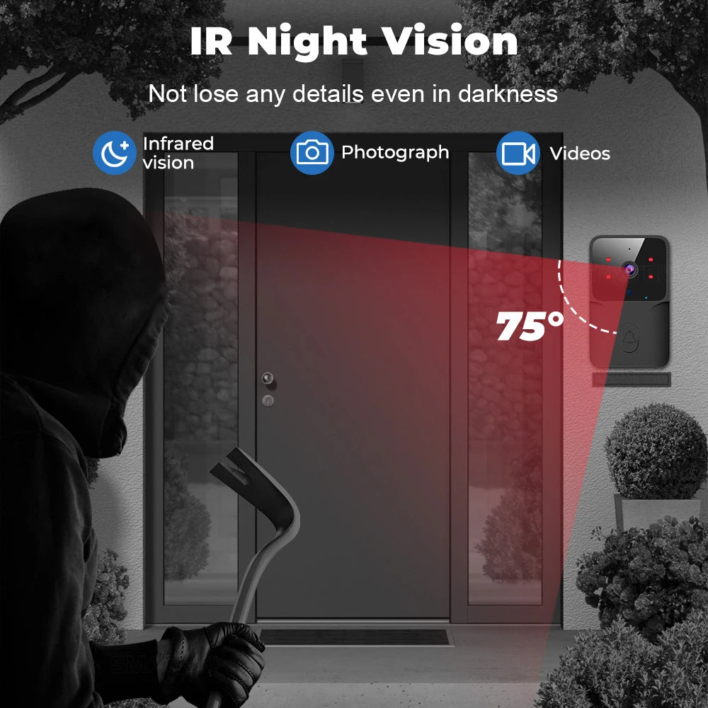 Smart WiFi Wireless doorbell IR night vision visual intercom real-time voice intercom home monitoring doorbell Easy to install