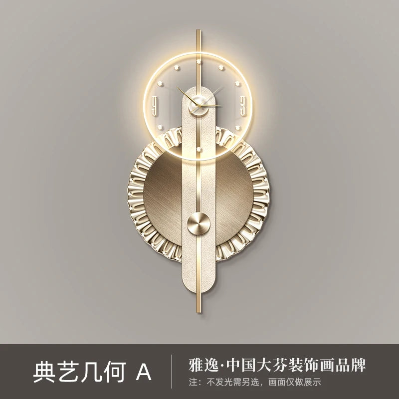 Modern Home Decor Plug in LED Light Wall Clock New Living Room Decoration Abstract Geometric Hanging Painting with Clock