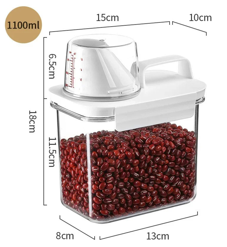 Food Storage Containers  with Measuring Cup Moisture-proof Powder Cereal Storage Tank Detergent Plastic Airtight Kitchen Items