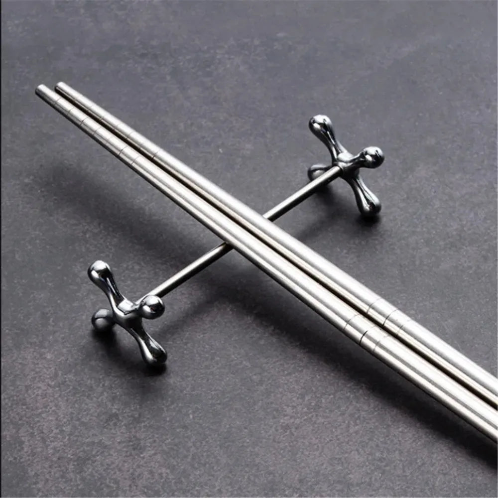 Kitchen Gadget Barbell Shape Chopstick Pillow Stainless Steel Japanese-style Spoon Holder Electroplate Fork Stand Dining Table