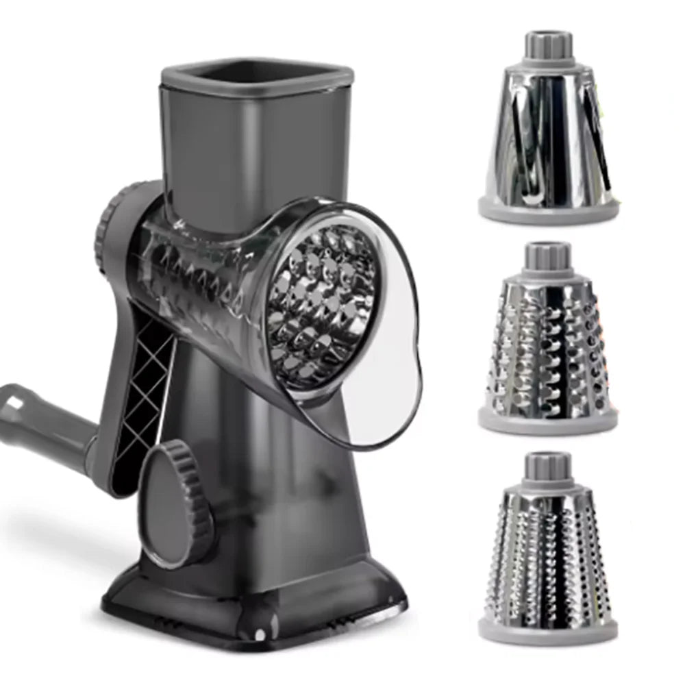 Kitchen Gadget 3 in 1 Hand-Crank Vegetable Slicer Labor-saving Plastic Rotary Cheese Grater Manual Vegetable Shredder Carrots