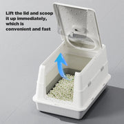 Fully Enclosed Large Flip-Top Cat Litter Box High-Sided Covered Design, Splash-Proof and Litter-Tracking Preventive Cat Toilet