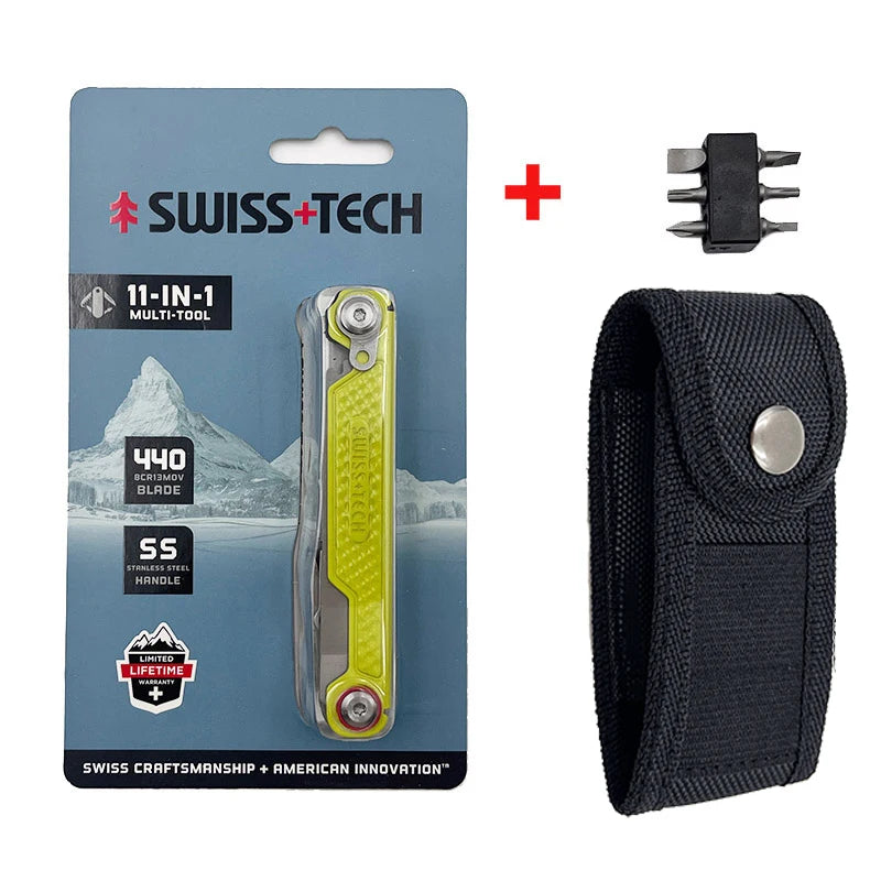 SWISS TECH 11 in 1 Mini Multitool Multi-function Tools with Scissors Screwdriver EDC Outdoor Survival Hand Tool