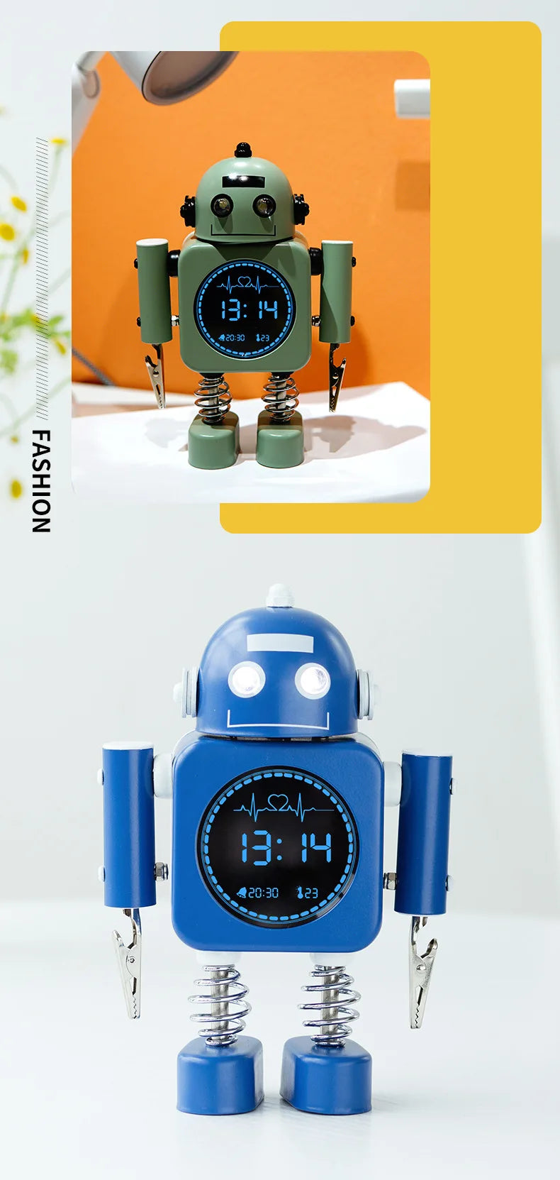 2025 Robot Smart Alarm Clock Led Wake-up Light Luminous Snooze Living Room Bedroom Desk Clock Children's Gifts Home Decoration