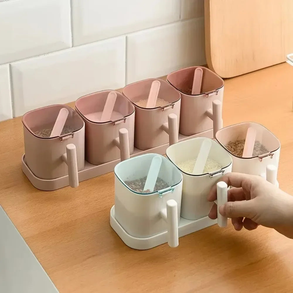 Kitchen Seasoning Boxes Set Gadget Organizer Condiment Container Pepper Sugar Bowl Salt Spice Shaker Storage Jar