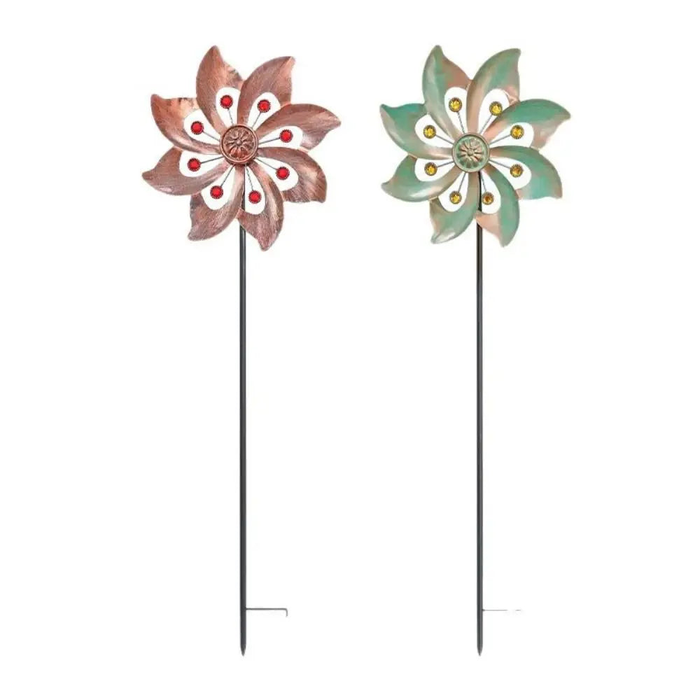 Garden Stake Metal Wind Spinners Creative Durable Gardening Plug Rotating Double Windmill Sculpture Backyard Patio