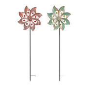 Garden Stake Metal Wind Spinners Creative Durable Gardening Plug Rotating Double Windmill Sculpture Backyard Patio