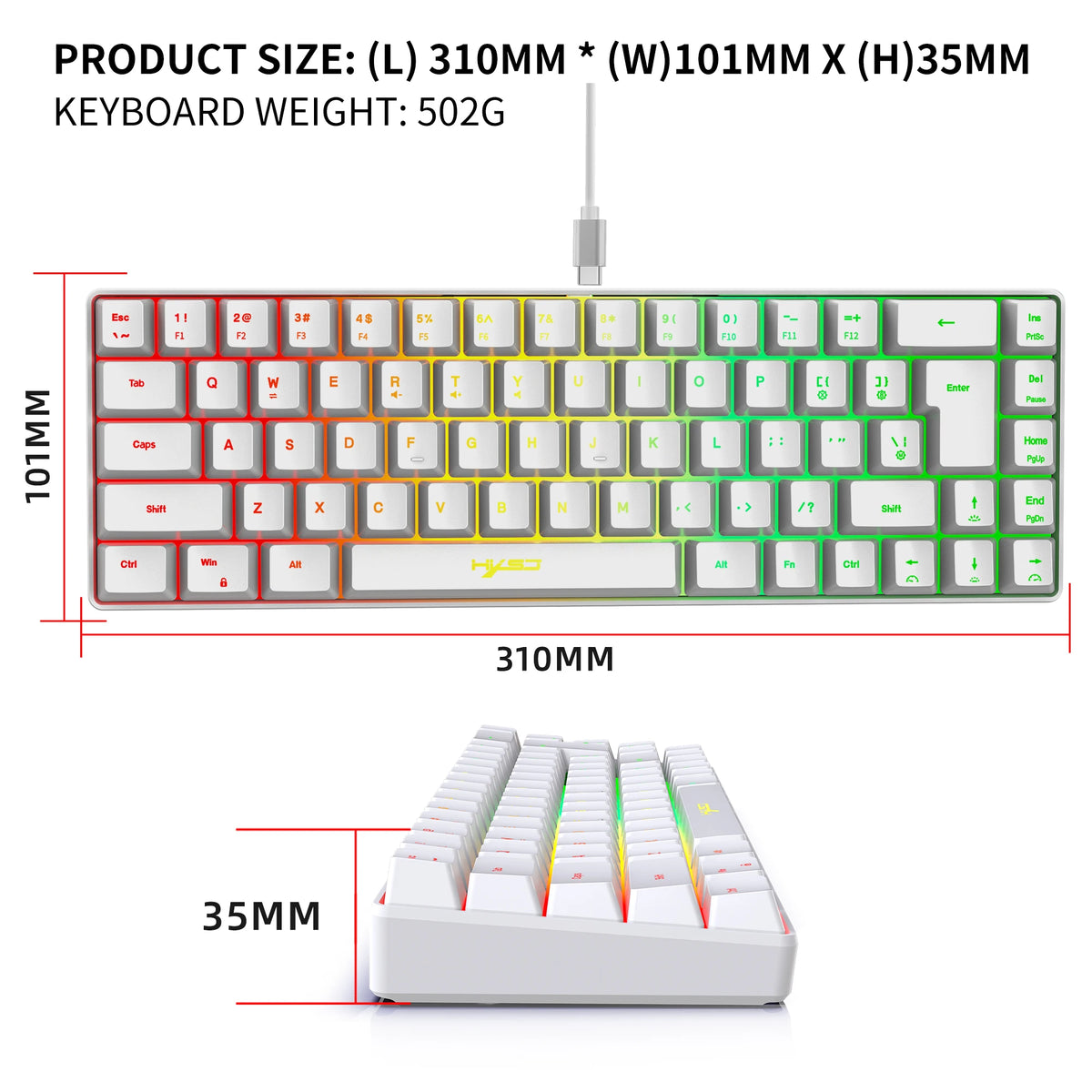 68-key gaming keyboard and mouse kit RGB backlit portable game wired membrane keyboards wireless mice mause for Home office