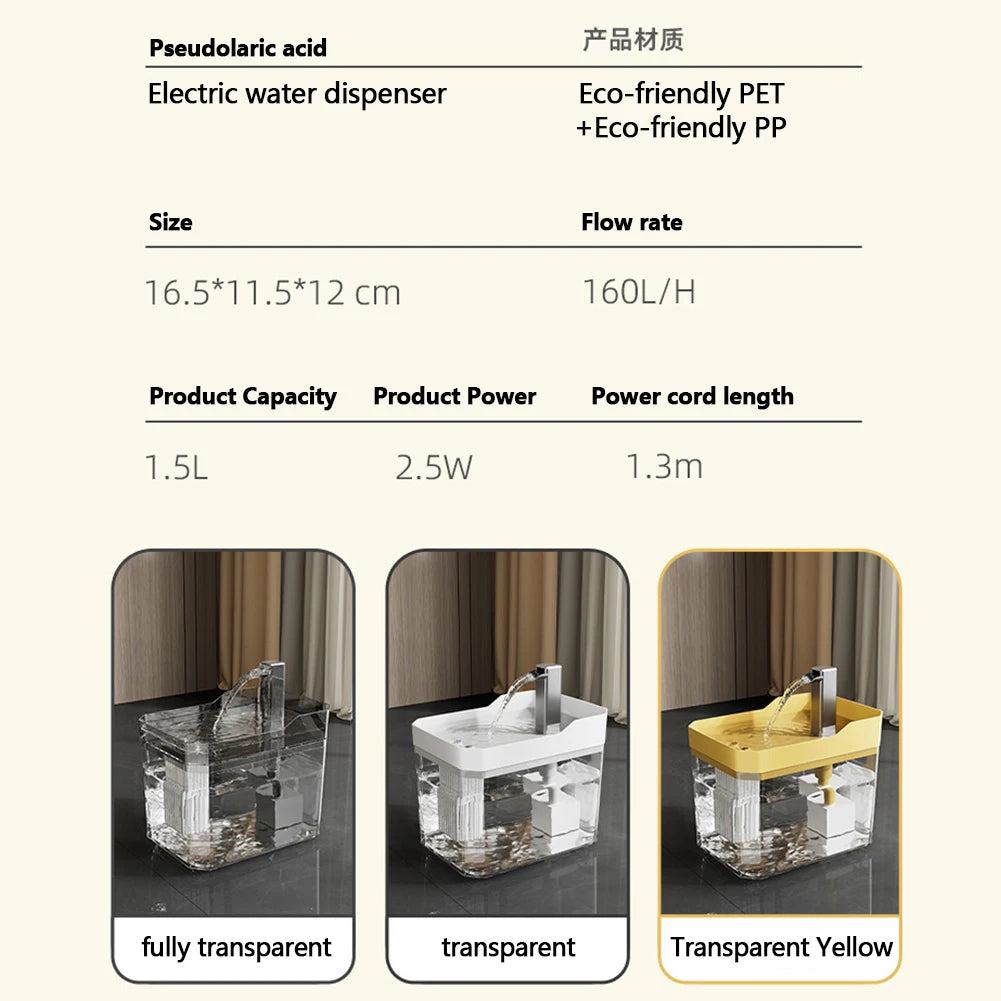 Cat Water Fountain with Quiet Pump Auto Filter USB Anti-Dry Burning Dog Water Dispenser Cat Fountain for Cats Indoor