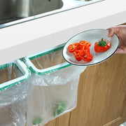Kitchen Under Sink Garbage Bag Holder Trash Bag Rack Garbage Container Cabinet Door Mount Hooks for Trash Bags Cleaning Cloths