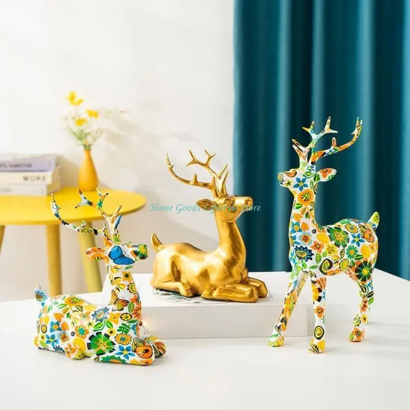 E74E Elegant Golden Deer Figurine Decoration for Home Office Tabletop Shelf Ornament