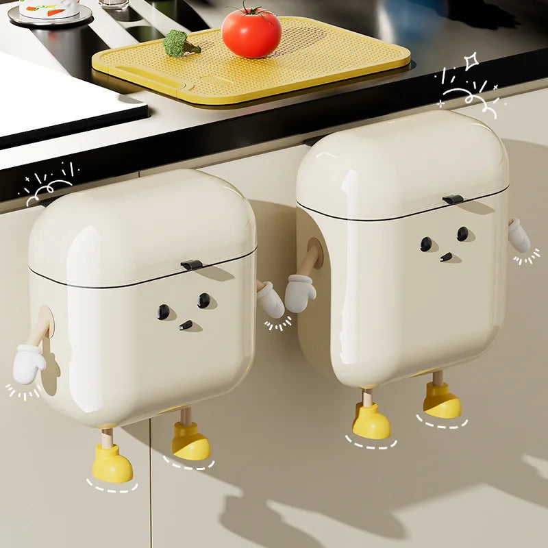 Kitchen trash can with lid, wall-mounted, no drilling, home toilet, no bending, high-appearance, hygienic bucket