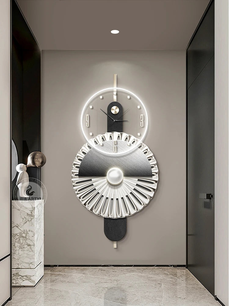 Modern Home Decor Plug in LED Light Wall Clock New Living Room Decoration Abstract Geometric Hanging Painting with Clock