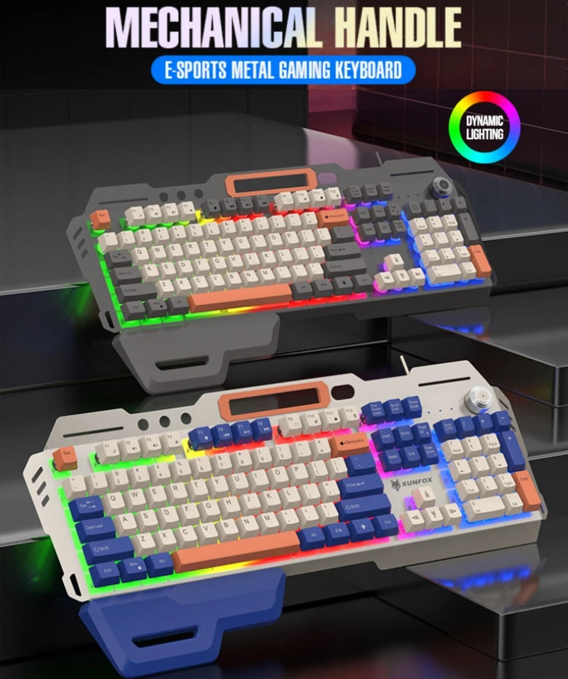 Gaming Keyboard Spanish Russian Arabic Keyboard 100% Layout RGB Backlight Gamer Keyboard Volume Knob Wired K90 104 Keys Hand Sup