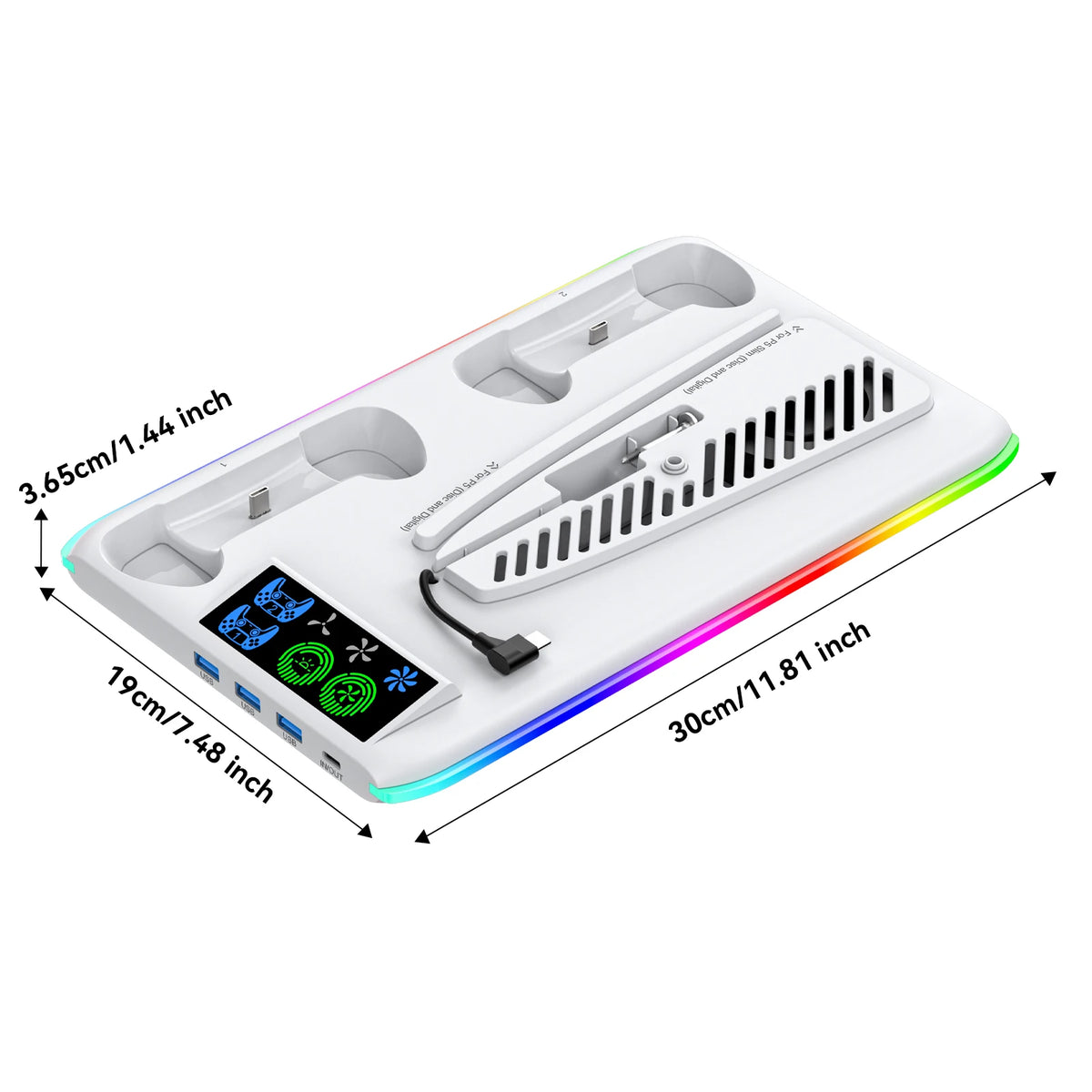 for PS5/PS5 Slim/PS5 Pro Stand with Headphone Hook Cooling Stand & Controller Charging Station for PS5 With 3 Levels Cooling Fan