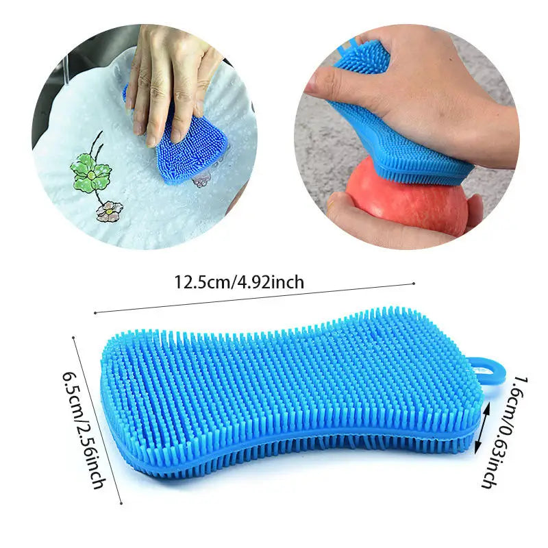 Kitchen Silicone Sponge Dish Washing Scrubber Household Dishes Cleaning Sponge Kitchen Gadgets Brush Accessories