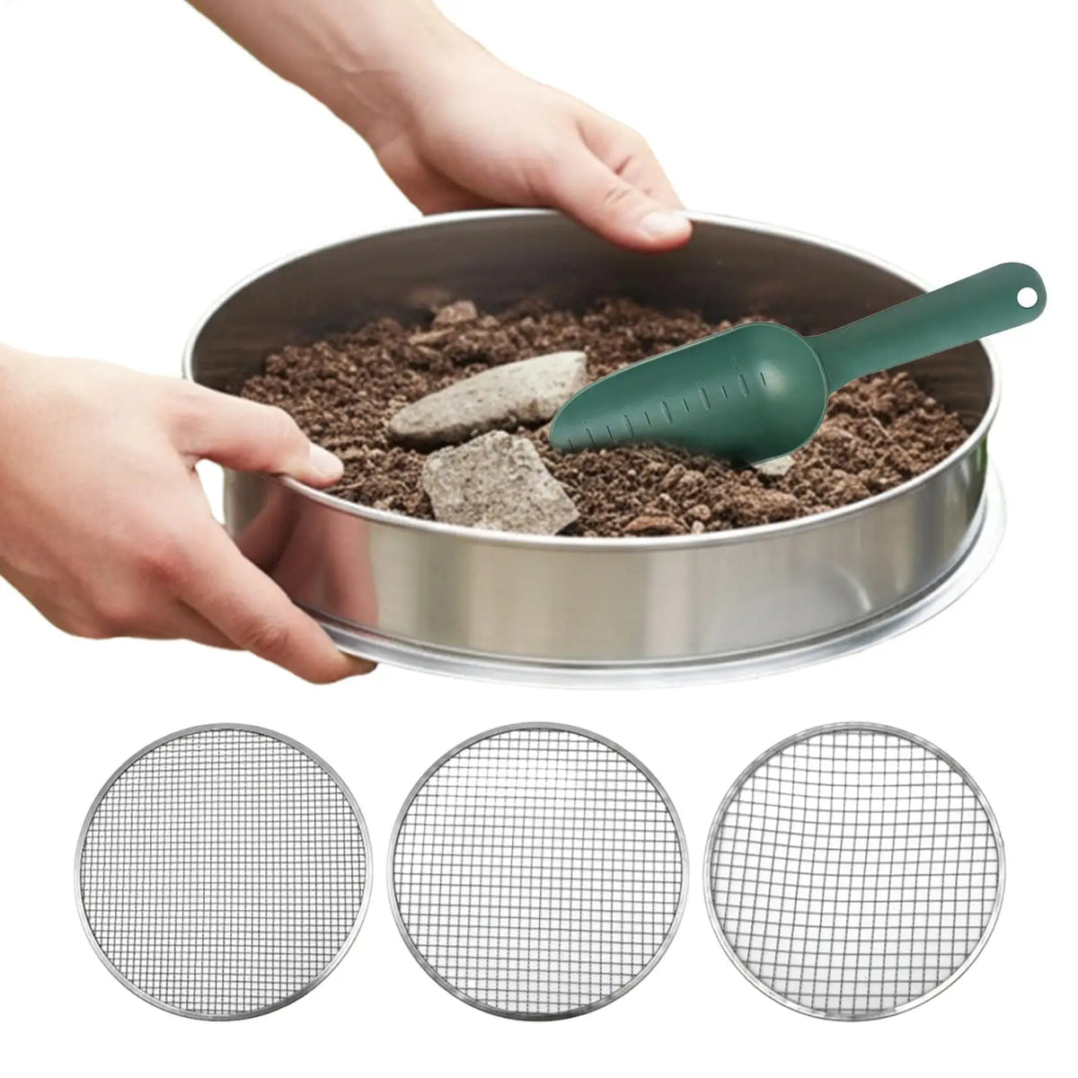 Garden Soil Sifter With 4 Mesh ScreensStainless Steel Rock Sifter Filter Mesh Flower Plant Nursery Soil Sifter For Soil Stone