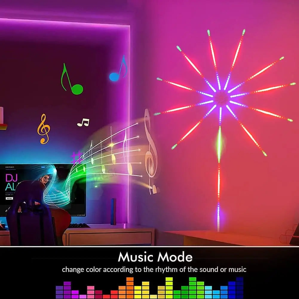 Smart Dynamic Fireworks LED Lights With Music Synchronization RGB LED Strip LightsRemote USB Control Light For Living Room Decor