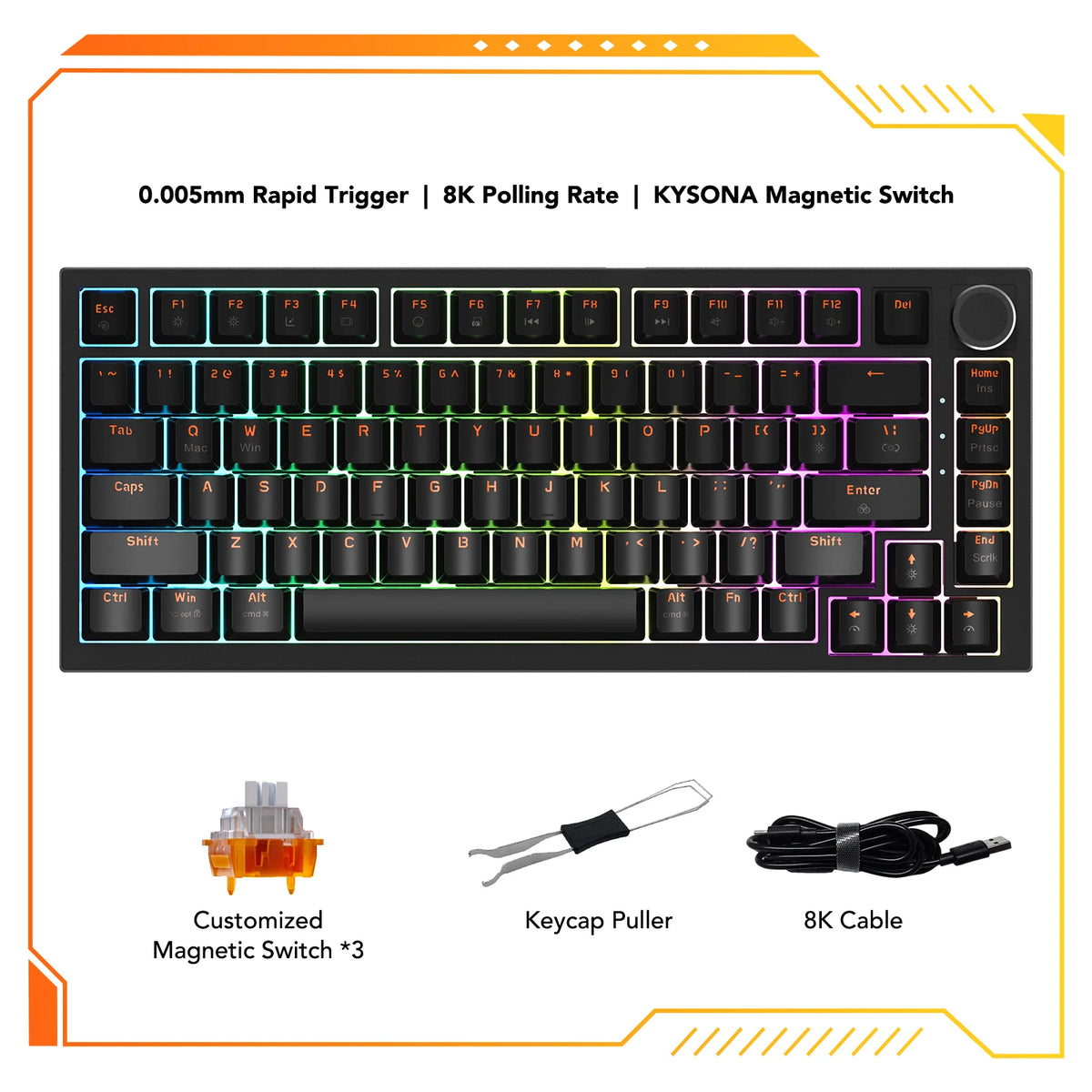 KYSONA KM82 HE Wired Gaming Keyboard Magnetic Switch 75% 82 Key 8000Hz Polling Rate PBT Ultra-Precision 0.005mm RGB For Gamer
