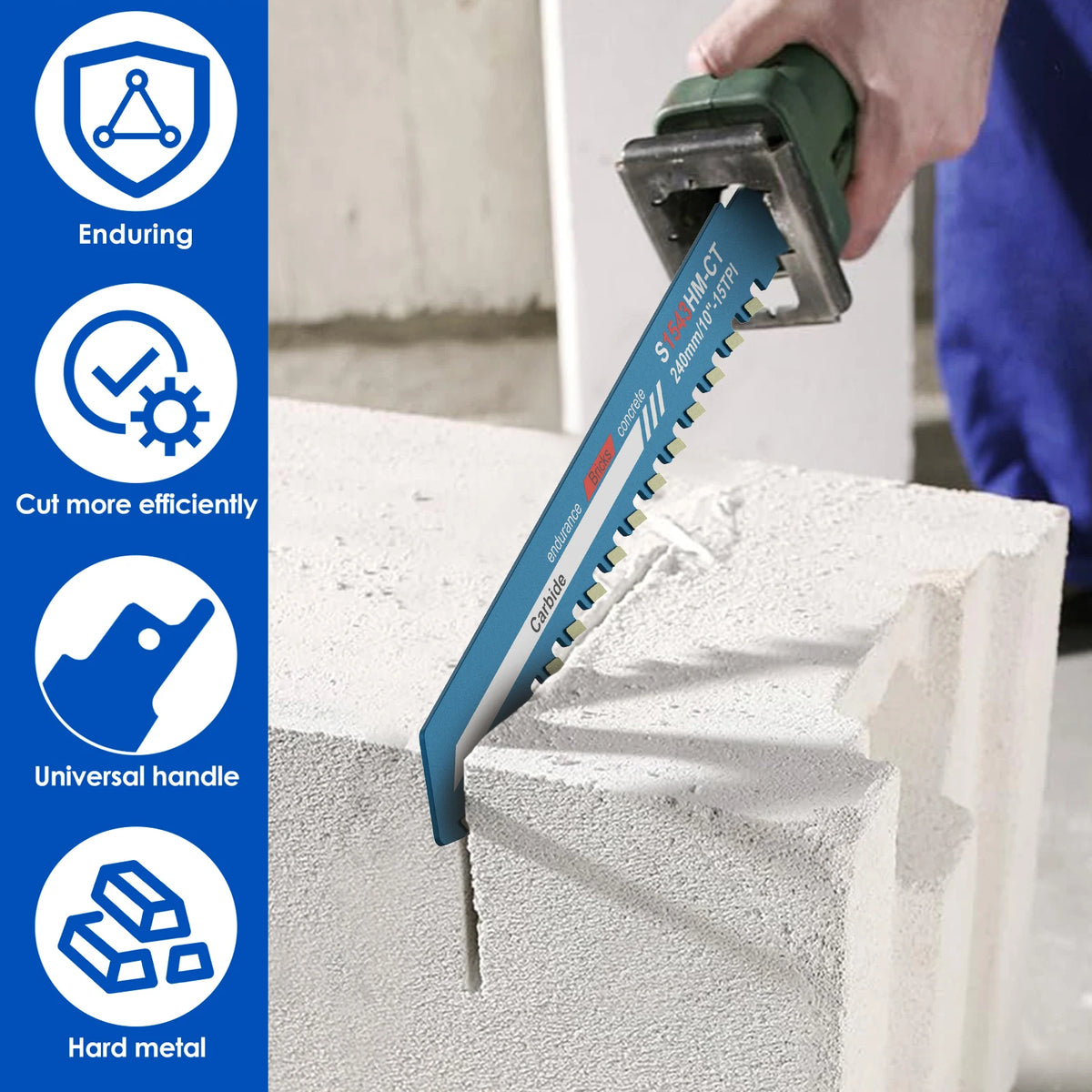 Demolition Masonry Reciprocating Saw Blade Hard Alloy Blade for Cutting Brick, Wood, Metal, PVC Tube, Porous Concrete, Hand Tool